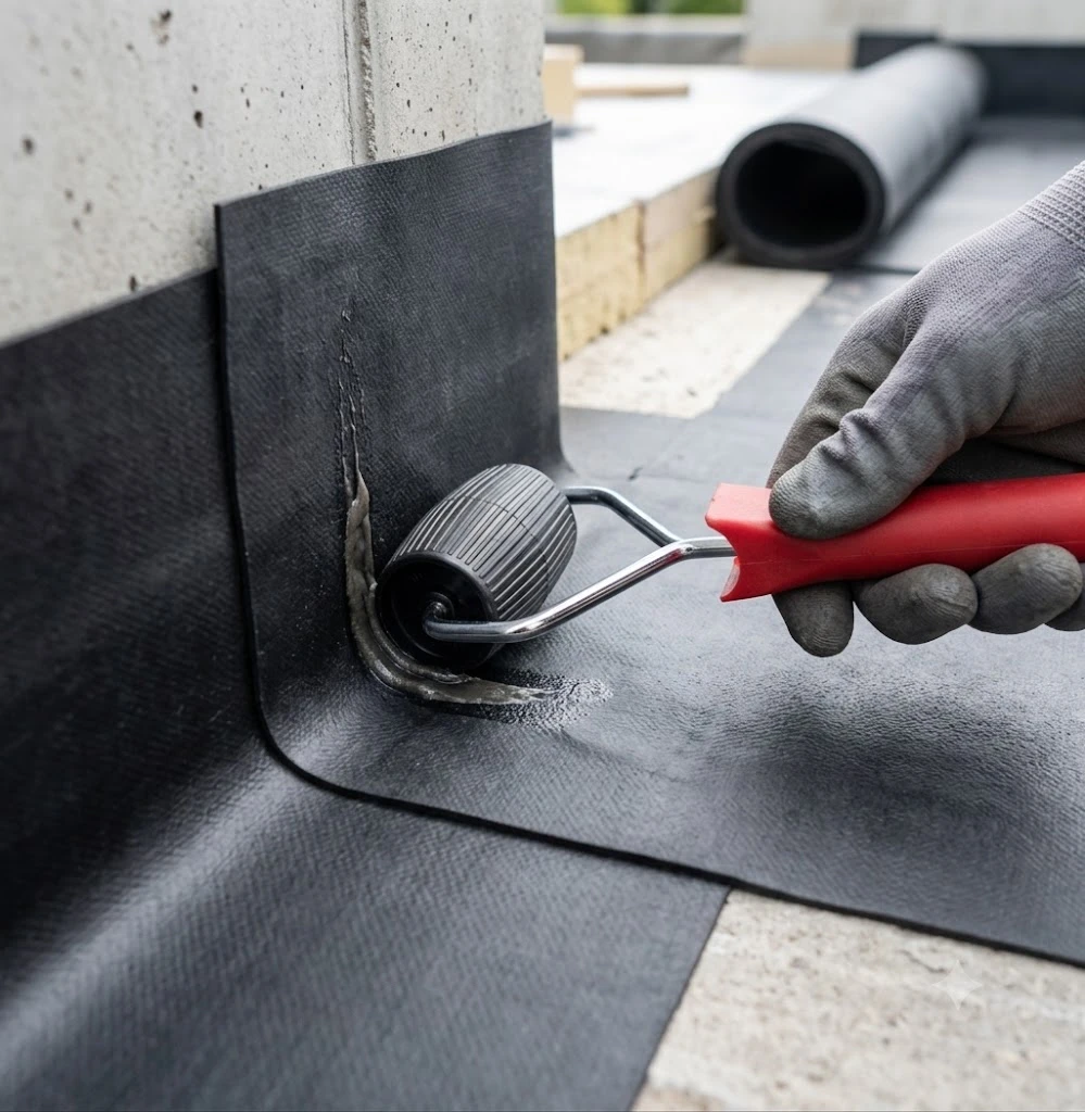 Rolă presare cilindrică 50 mm pentru îmbinarea și etanșarea membranelor hidroizolante EPDM sau bituminoase.