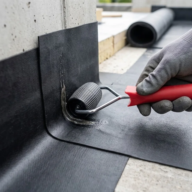 Rolă presare cilindrică 50 mm pentru îmbinarea și etanșarea membranelor hidroizolante EPDM sau bituminoase.